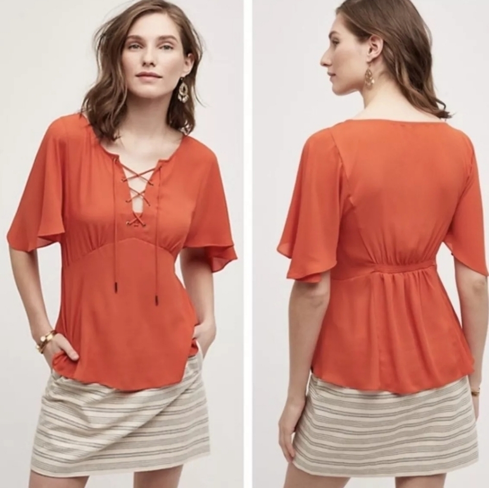 ❤ ANTHROPOLOGIE HD IN PARIS PALO ALTO LACE FRONT TOP, 0